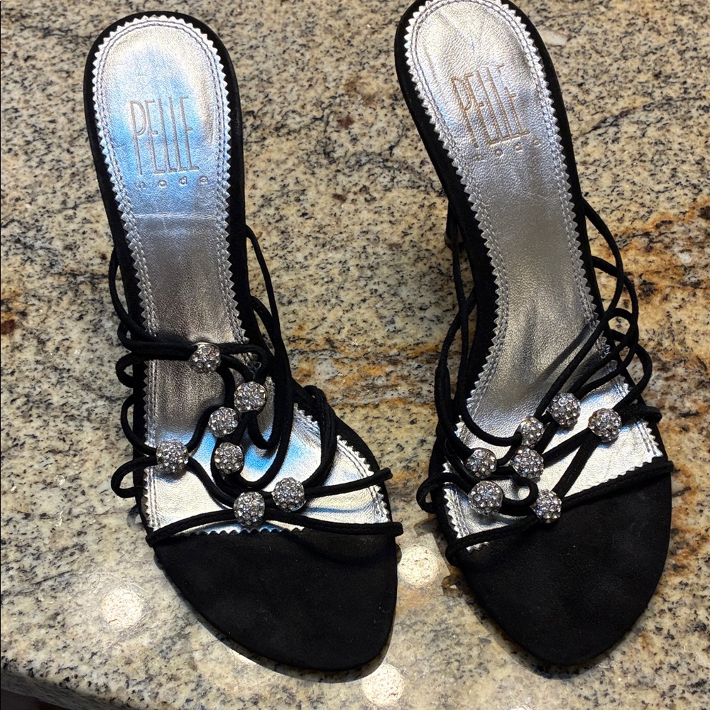 Pelle Moda Black Heels with Sparkling Silver Accents
